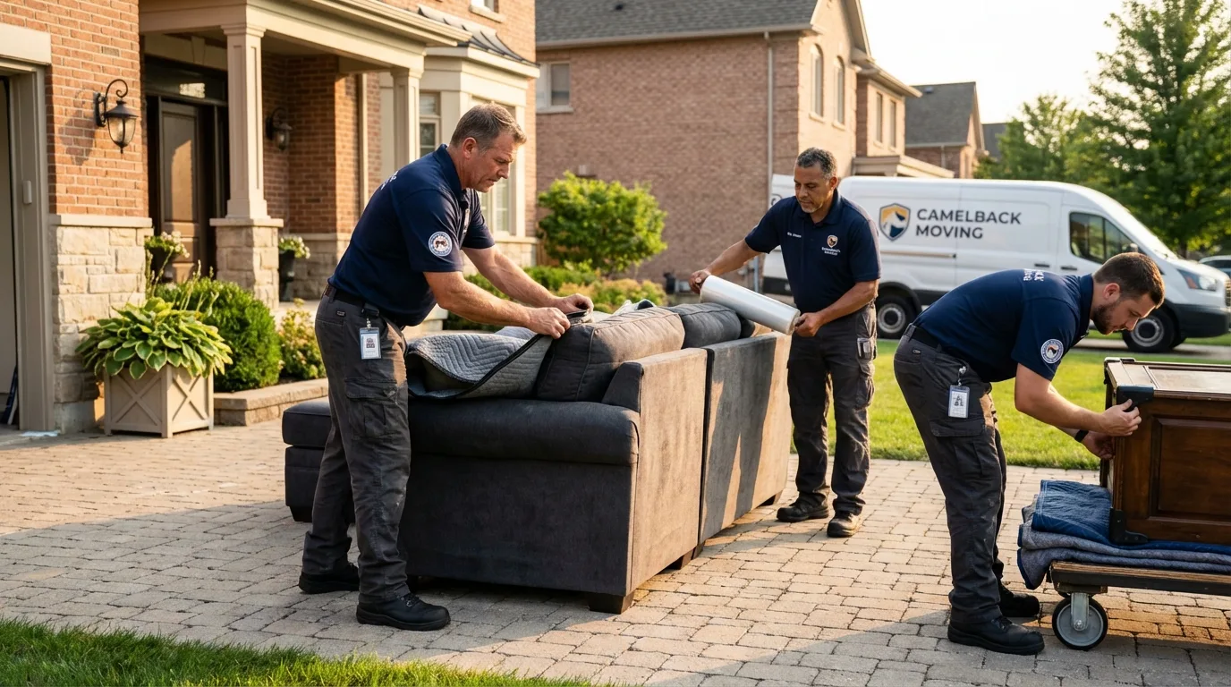 Large estate moving crew wrapping furniture in Haskell, TX